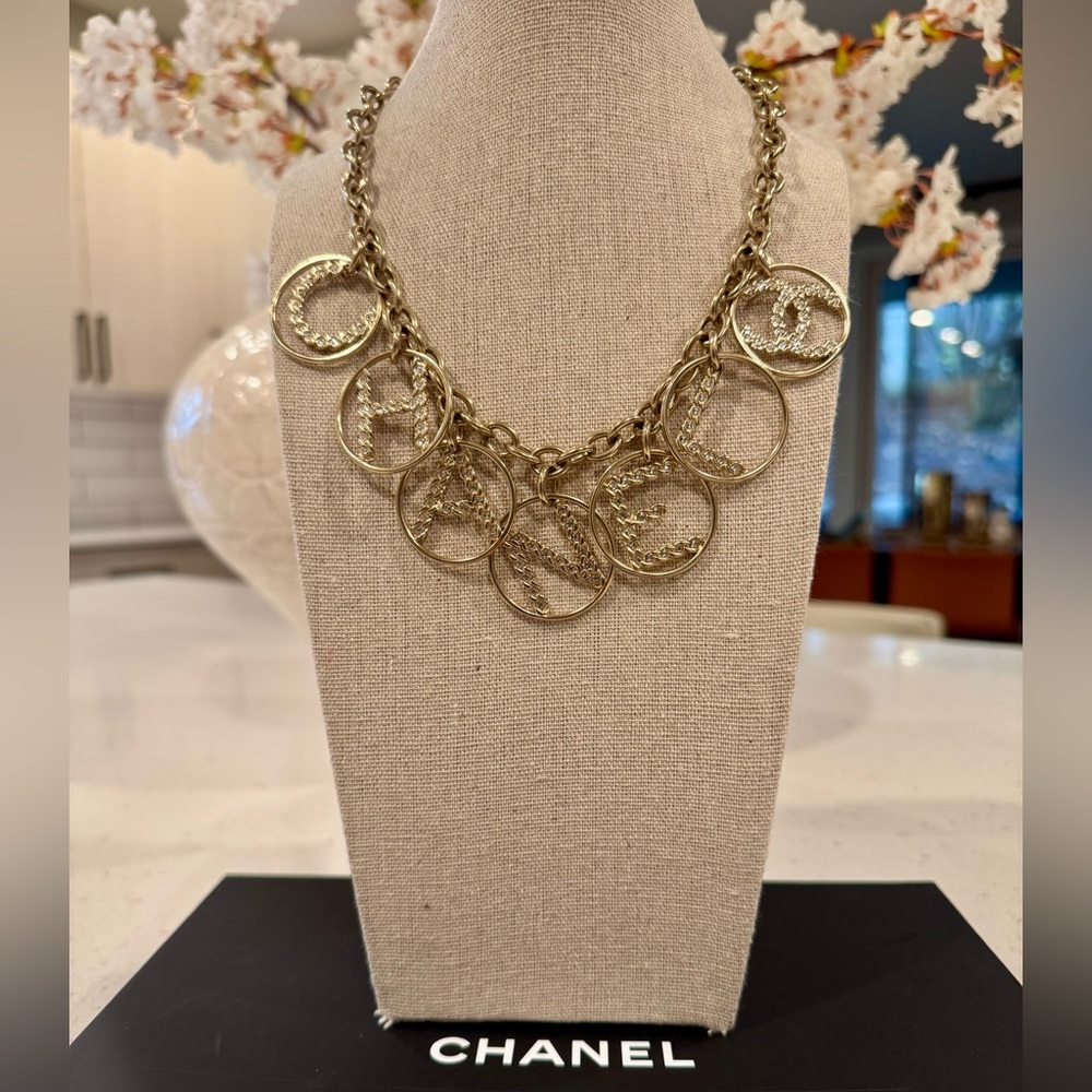 CHANEL Runway Logo Charm Necklace with Rhinestones - Picture 3 of 6
